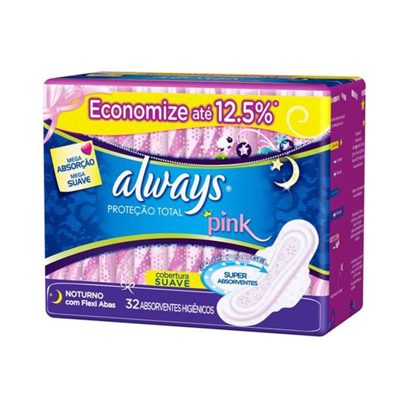 Absorvente-Always-Pink-com-32-Unidades-Noturno-Suave-com-Abas