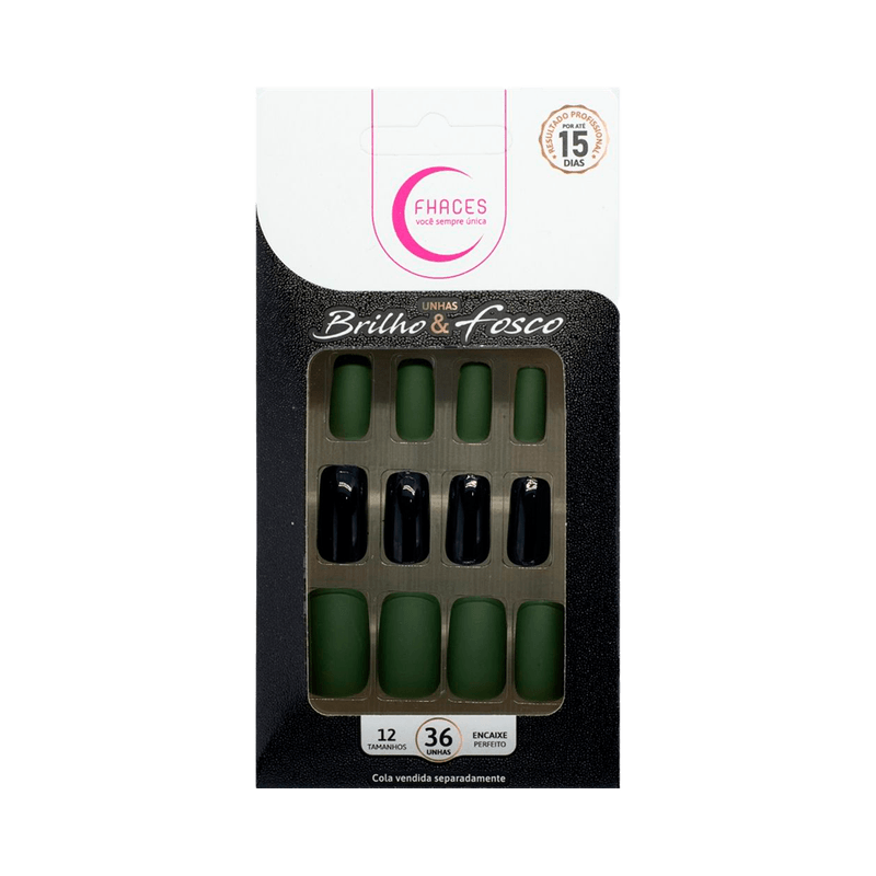 Unhas-Fhaces-Brilho-e-Fosco-Verde-Militar---Preto-36-uni-7898577234118