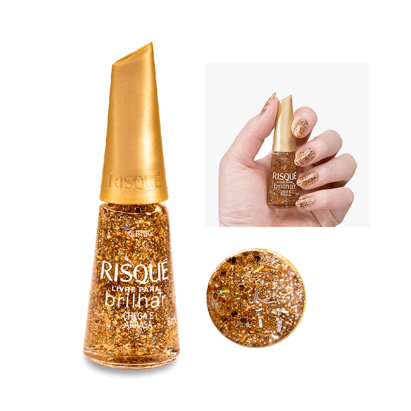 Esmalte-Risque-Livre-para-Brilhar-Glitter-Dourado-Chega-e-Arrasa-7891350040388