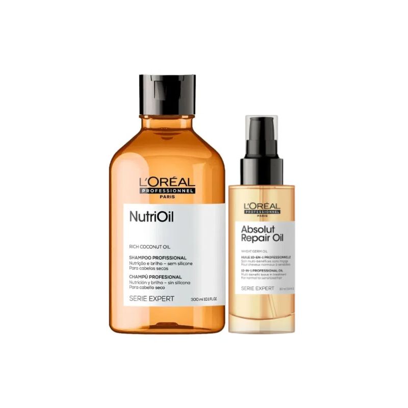 Kit-Shampoo-L-Oreal-Professionnel-Serie-Expert-NutriOil-300ml---Oleo-Reparador-10-em-1-Absolut-Repair-90ml