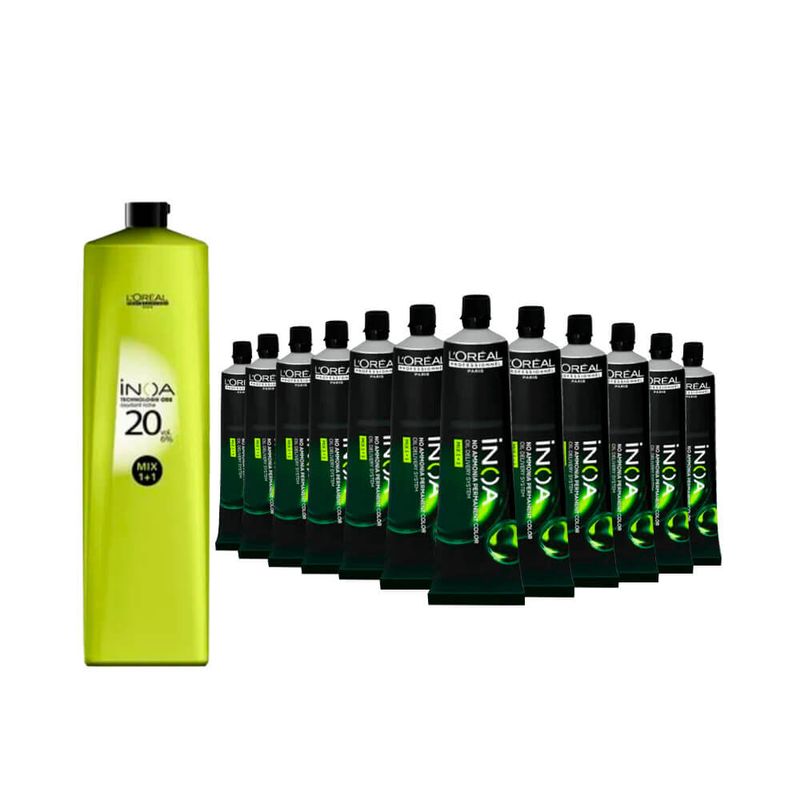 Kit-12-Coloracoes-Professionnel-Inoa-6.0---Agua-Oxigenada-LOreal-20-Volumes-1L---9900000047889---img01
