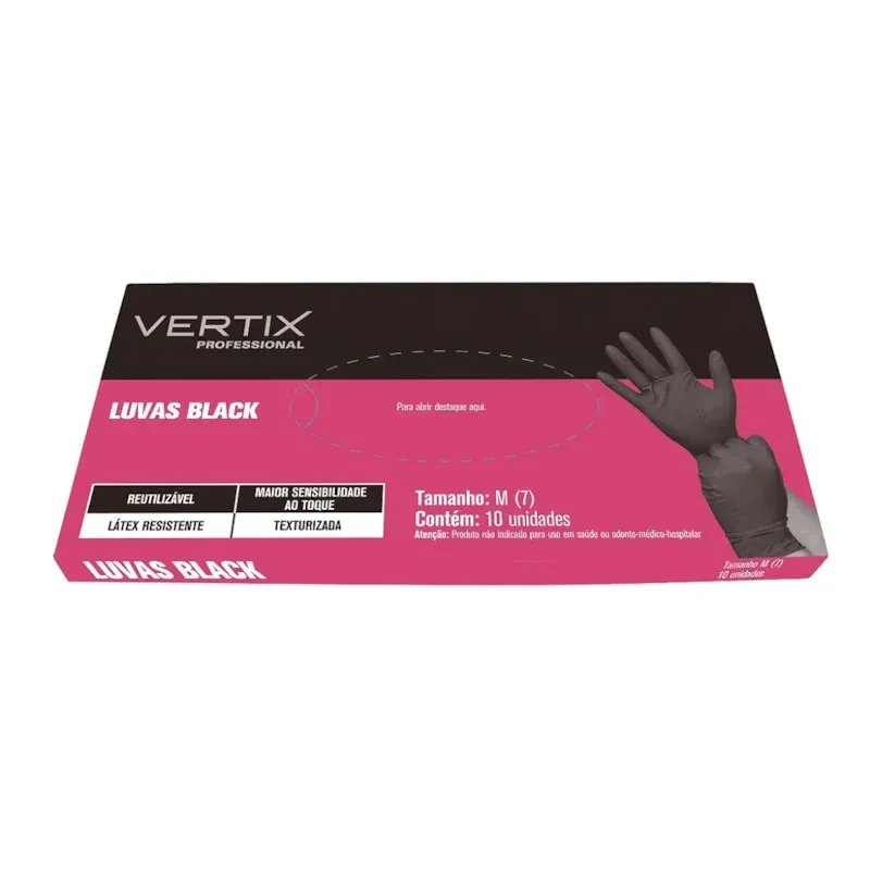 Luva Vertix Black M Com 10 Unidades - Ikesaki
