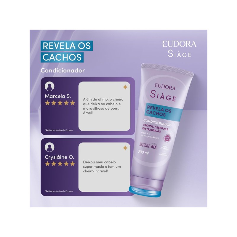 Condicionador Eudora Siàge Revela os Cachos Definição e 3X Menos Frizz 200ml 1