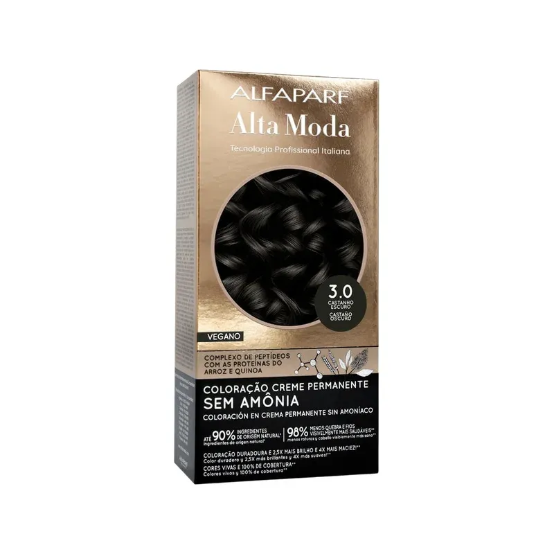 Coloração Creme Permanente sem Amônia Altamoda 3.0 Castanho Esc. 1